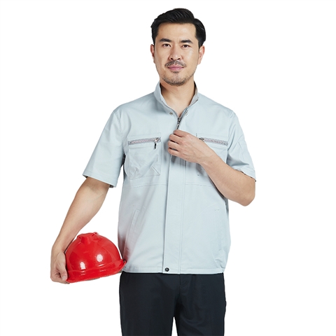 夏季立領純色半袖工作服